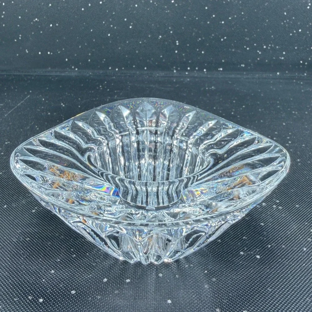 Vintage Sweden Crystal Glass Petal Votive Trilliant Trinket Dish Candle Holder